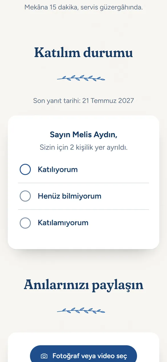 Katılım bildirme kartı
