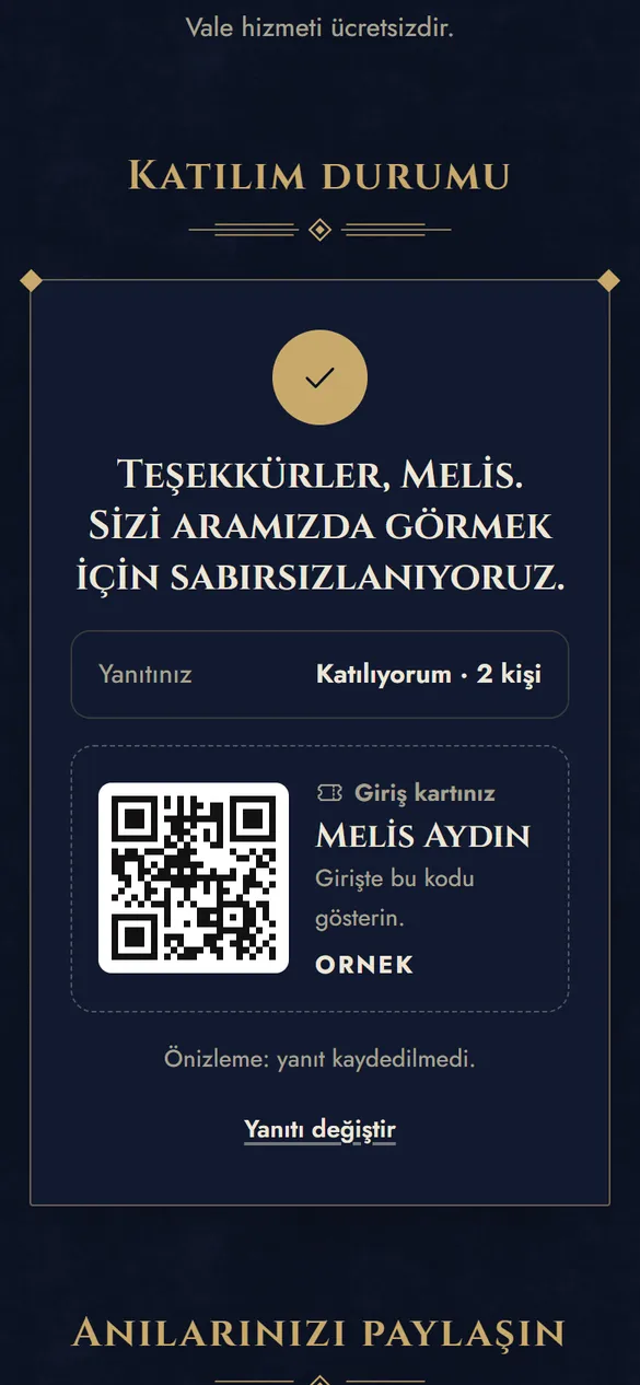 Kişiye özel giriş kartı ve QR kodu
